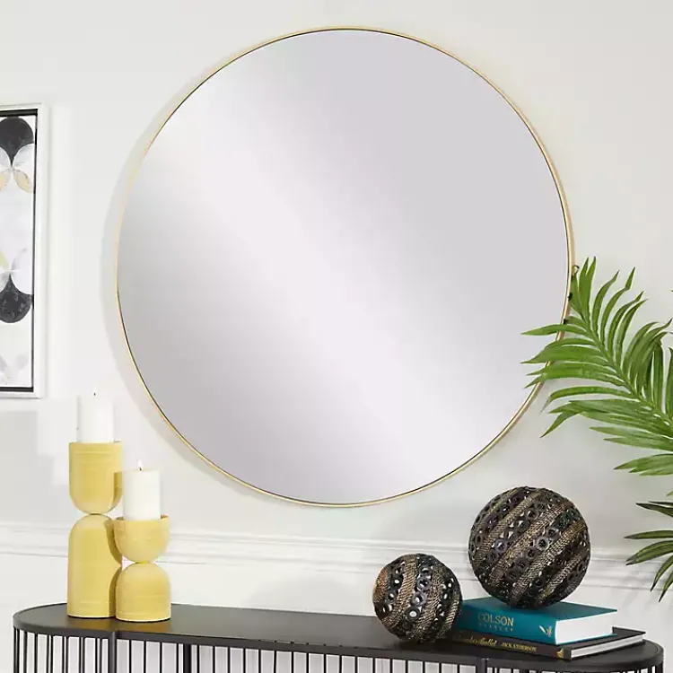 Decorative Mirrors-Kirklands Home Gold Wood Round Frame Mirror