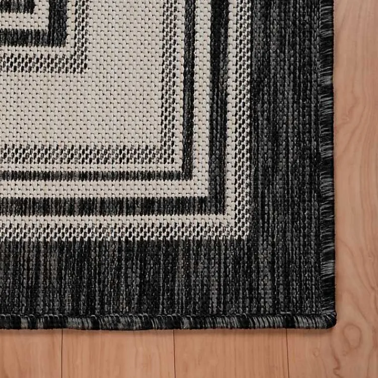 Outdoor Rugs-Kirklands Home Gray Striped Border Outdoor Area Rug, 7x9