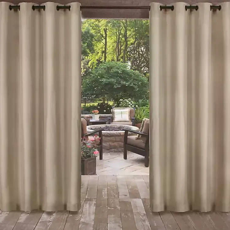 Outdoor Curtains-Kirklands Home Sand Biscayne Outdoor Curtain Panel Set, 84 in. Tan