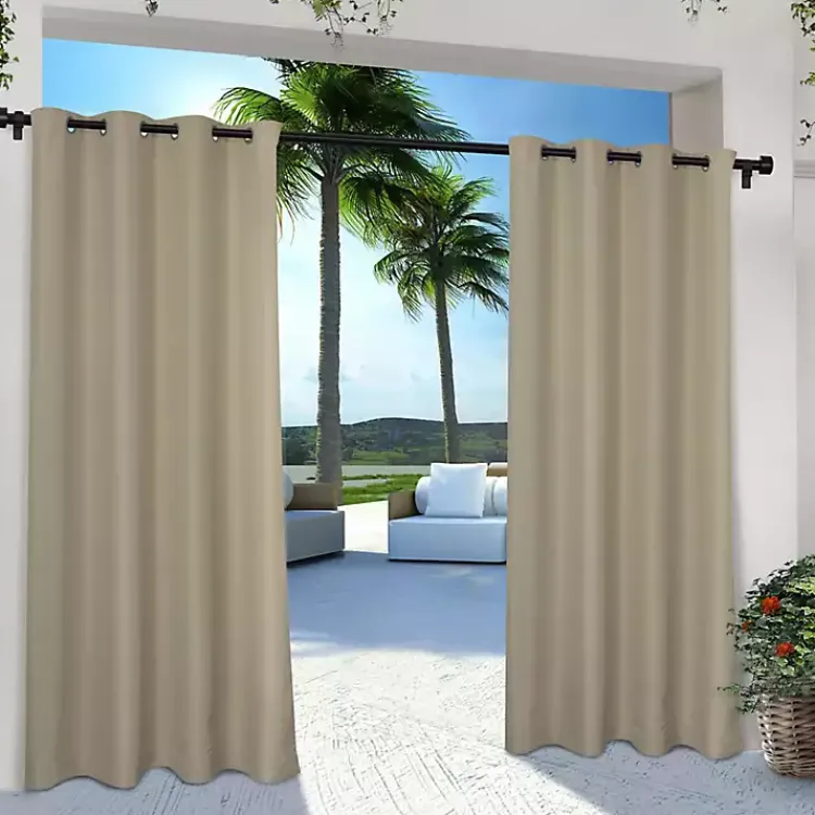 Outdoor Curtains-Kirklands Home Taupe Cabana Outdoor Curtain Panel Set, 108 in. Tan