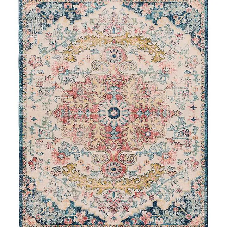 Area Rugs-Kirklands Home Pink and Blue Traditional Medallion Area Rug, 8x12