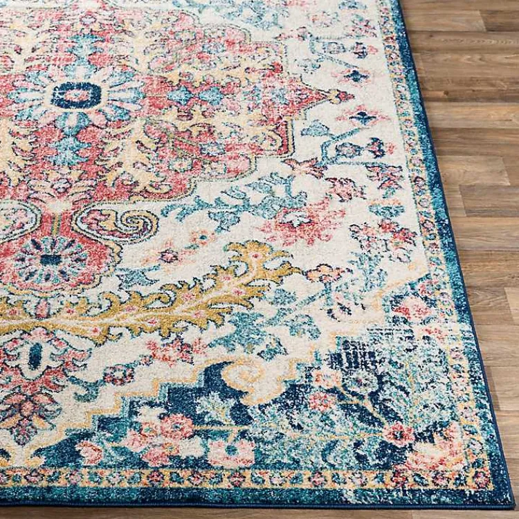 Area Rugs-Kirklands Home Pink and Blue Traditional Medallion Area Rug, 8x12