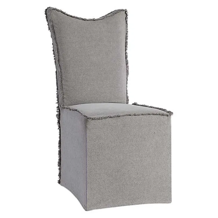 Dining Chairs-Kirklands Home Stonewash Fringe Slipcover Dining Chairs, Set of 2 Gray