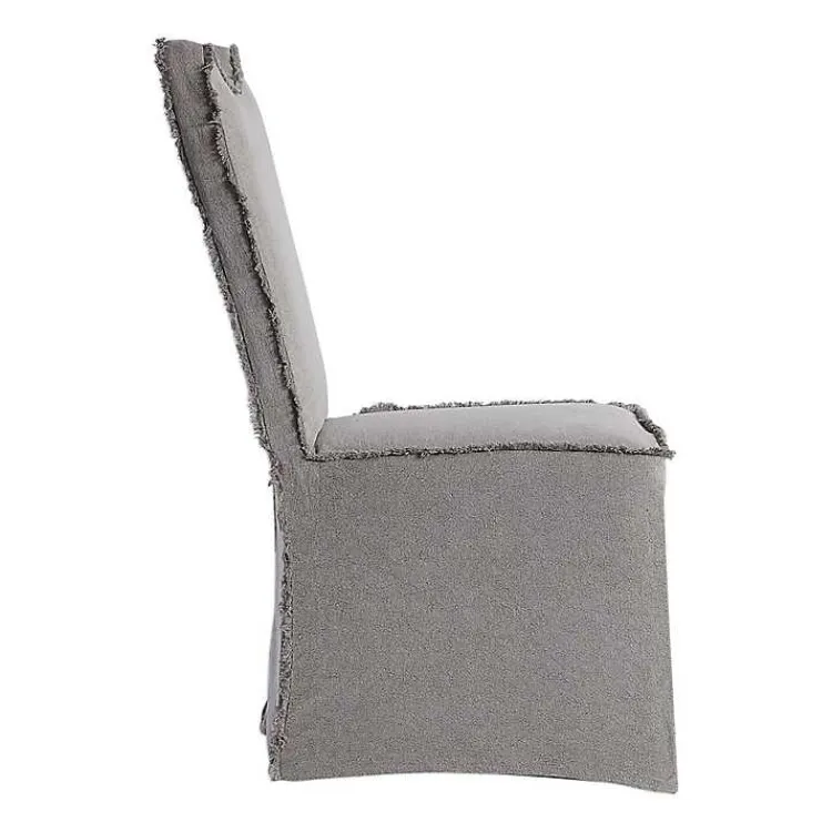 Dining Chairs-Kirklands Home Stonewash Fringe Slipcover Dining Chairs, Set of 2 Gray