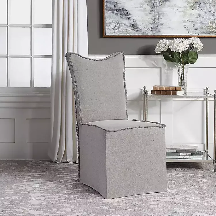 Dining Chairs-Kirklands Home Stonewash Fringe Slipcover Dining Chairs, Set of 2 Gray