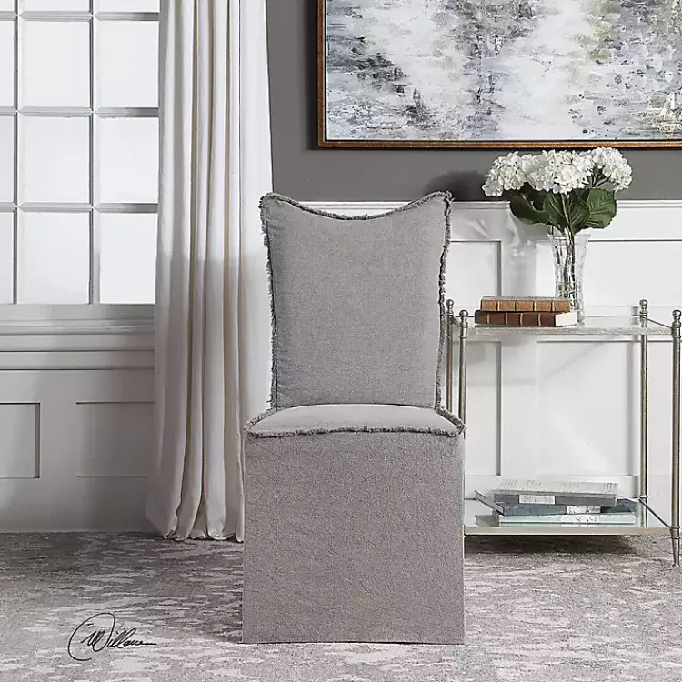 Dining Chairs-Kirklands Home Stonewash Fringe Slipcover Dining Chairs, Set of 2 Gray
