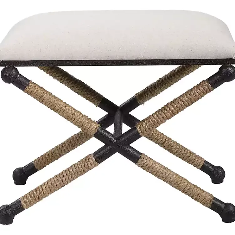 Benches & Ottomans-Kirklands Home Oatmeal Upholstered Wrapped Rope Frame Bench Ivory