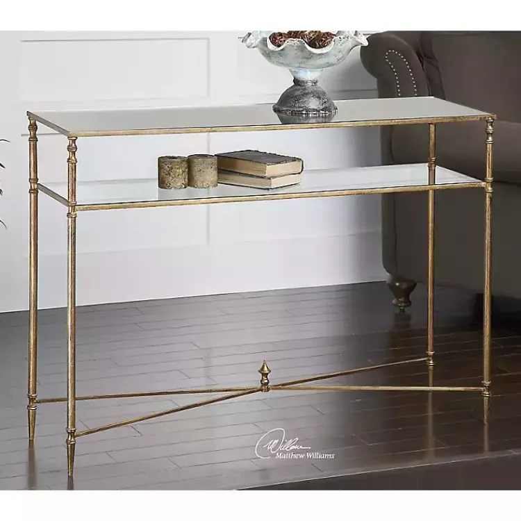 Console Tables-Kirklands Home Antique Mirror Top Console Table Gold