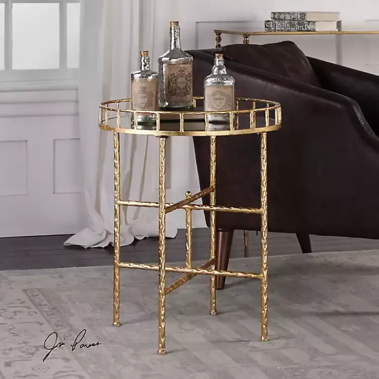 Accent & End Tables-Kirklands Home Gold Metal Mirrored Tray Accent Table