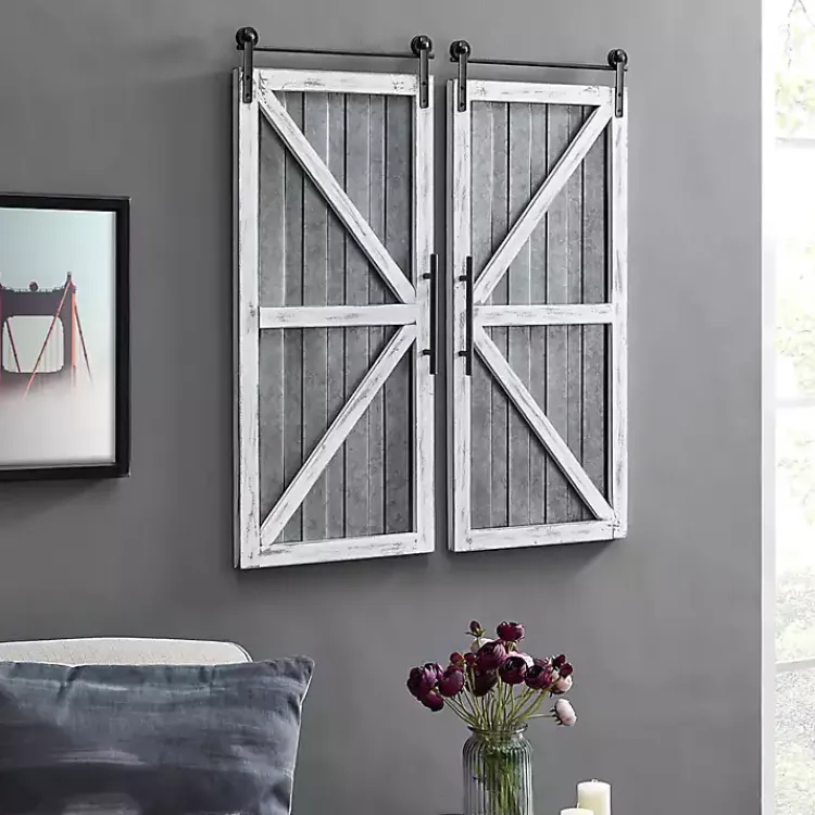 Wall Plaques-Kirklands Home White Barn Door Galvanized Wall Plaques, Set of 2 Gray