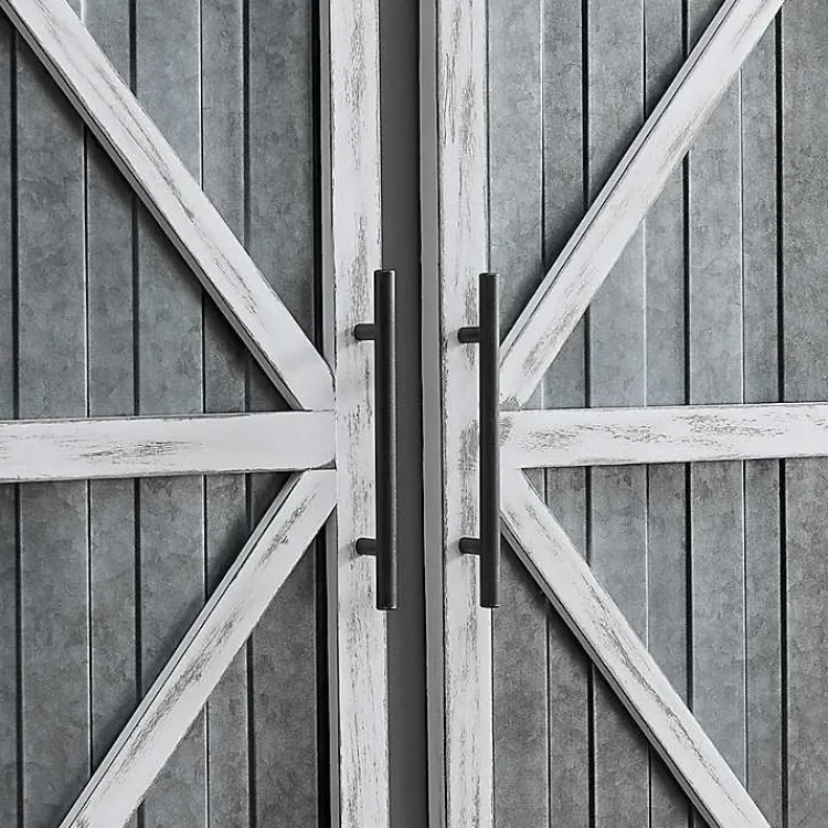 Wall Plaques-Kirklands Home White Barn Door Galvanized Wall Plaques, Set of 2 Gray