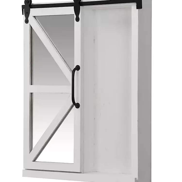Decorative Mirrors-Kirklands Home washed Sliding Barn Door Wall Cabinet White