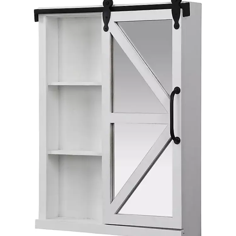 Decorative Mirrors-Kirklands Home washed Sliding Barn Door Wall Cabinet White
