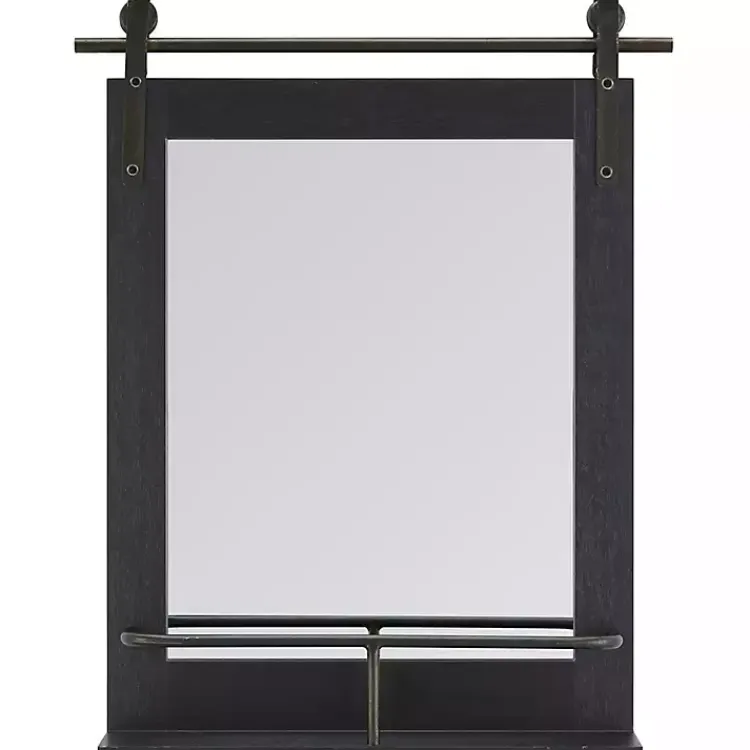 Decorative Mirrors-Kirklands Home Barn Door Wall Mirror with Shelf Black