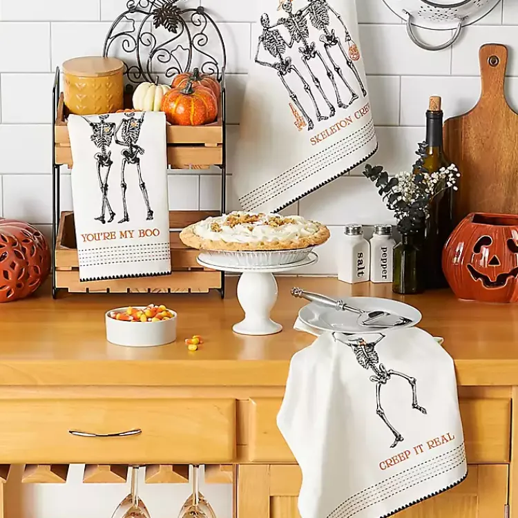 Kitchen Accessories-Kirklands Home Skeletons Printed Assorted Dishtowels, Set of 3