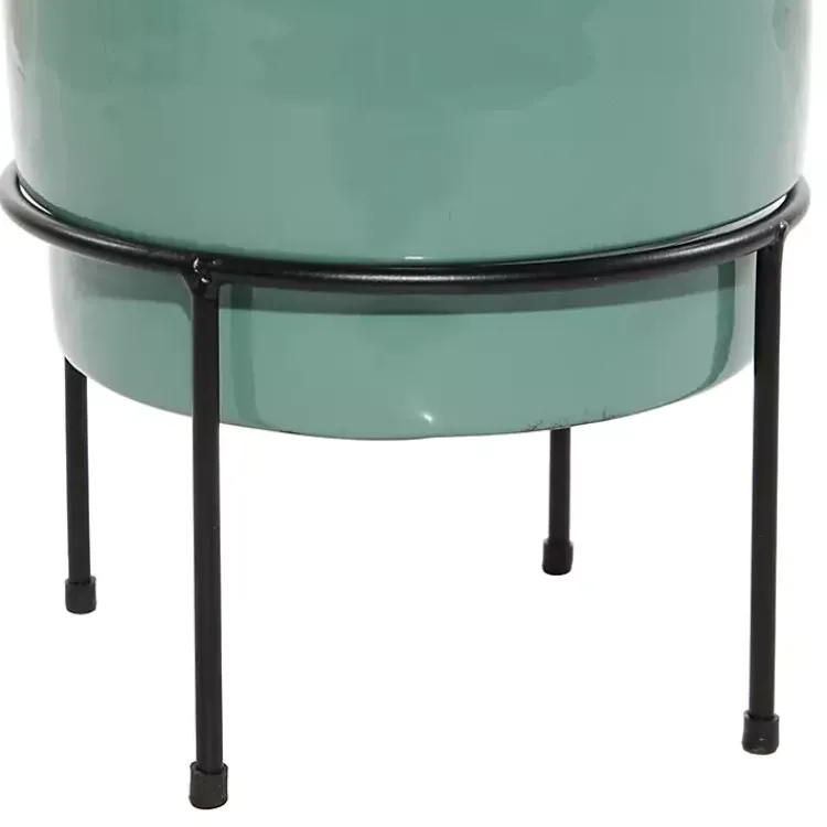Planters-Kirklands Home Teal Metal Round Planters with Stands, Set of 3 Blue