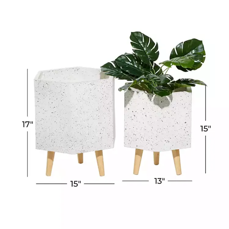 Planters-Kirklands Home Speckled Planters with Wooden Legs, Set of 2 White
