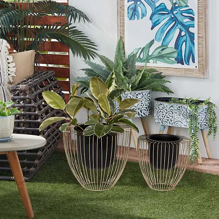 Planters-Kirklands Home Black and Gold Open Frame Planters, Set of 2