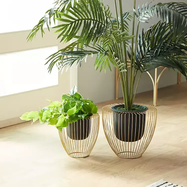 Planters-Kirklands Home Black and Gold Open Frame Planters, Set of 2