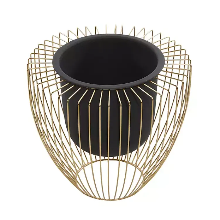 Planters-Kirklands Home Black and Gold Open Frame Planters, Set of 2