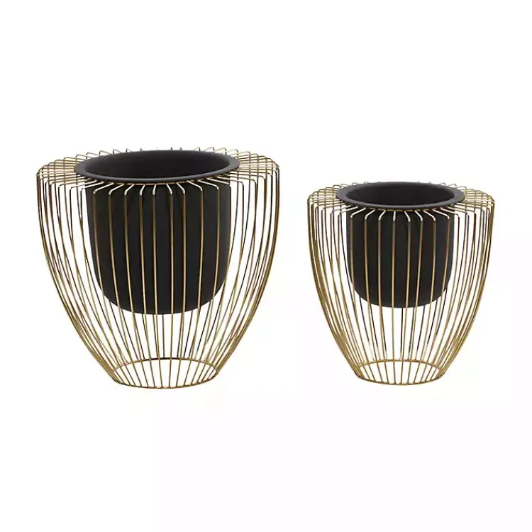 Planters-Kirklands Home Black and Gold Open Frame Planters, Set of 2