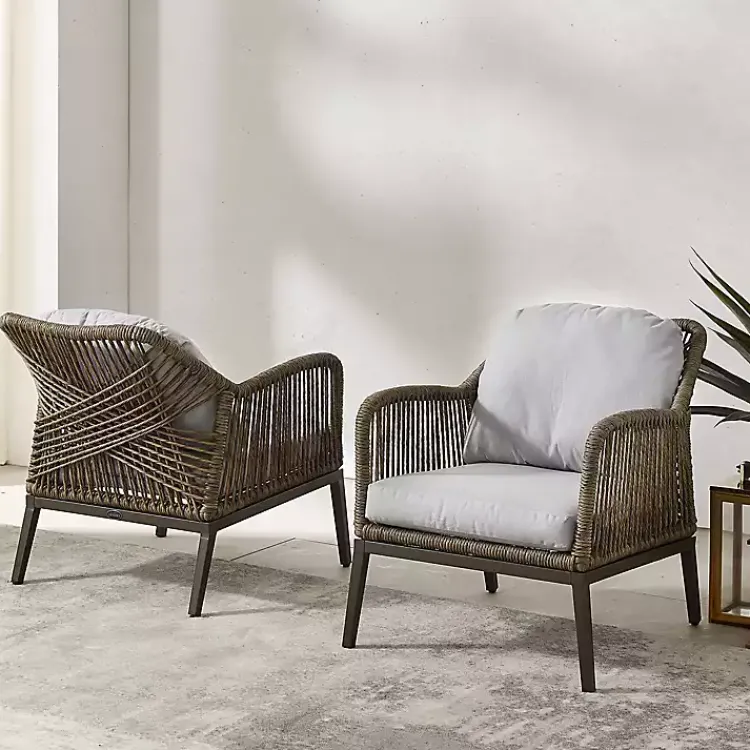 Outdoor Seating-Kirklands Home Metal Rope Outdoor Chairs with Cushions, Set of 2