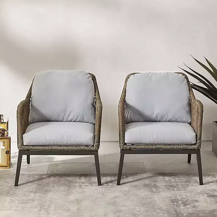 Outdoor Seating-Kirklands Home Metal Rope Outdoor Chairs with Cushions, Set of 2