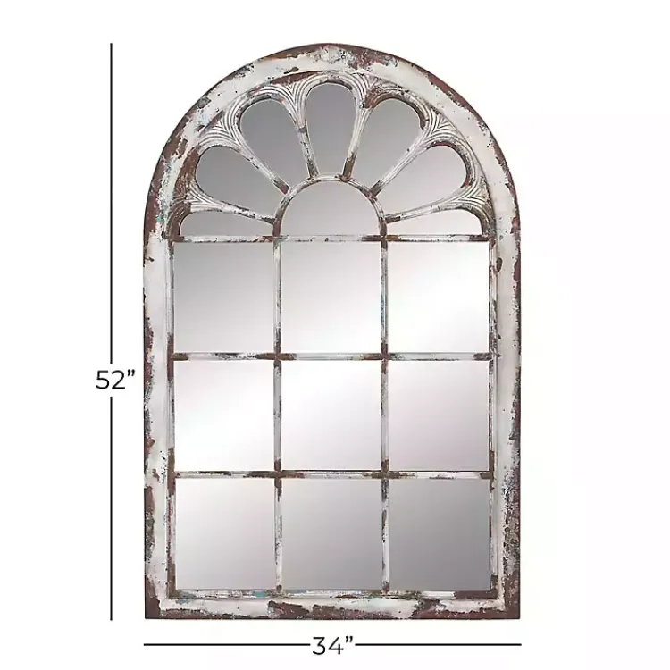 Decorative Mirrors-Kirklands Home White Brown Rustic Window Iron Frame Wall Mirror