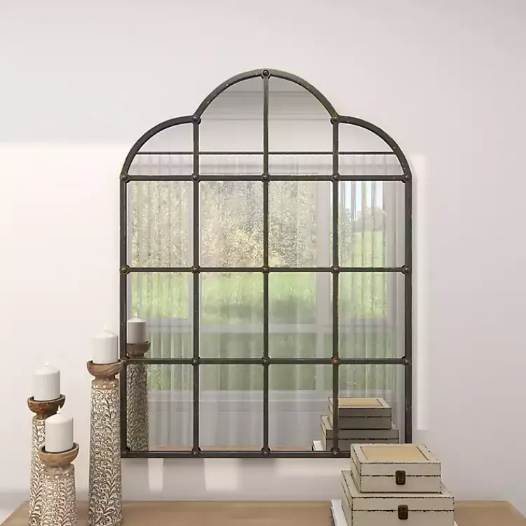 Decorative Mirrors-Kirklands Home Dark Crown Frame Windowpane Mirror