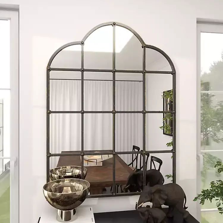 Decorative Mirrors-Kirklands Home Dark Crown Frame Windowpane Mirror