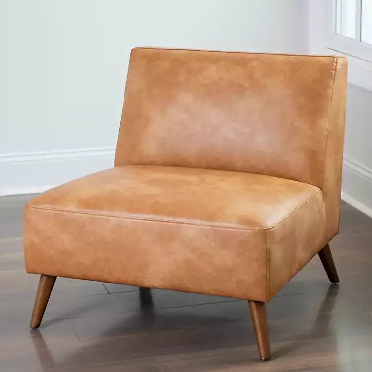 Accent Chairs-Kirklands Home Cognac Faux Leather Accent Chair Tan