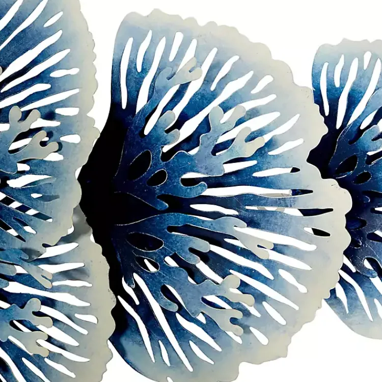 Wall Plaques-Kirklands Home Matte and White Flowers Metal Wall Plaque Blue