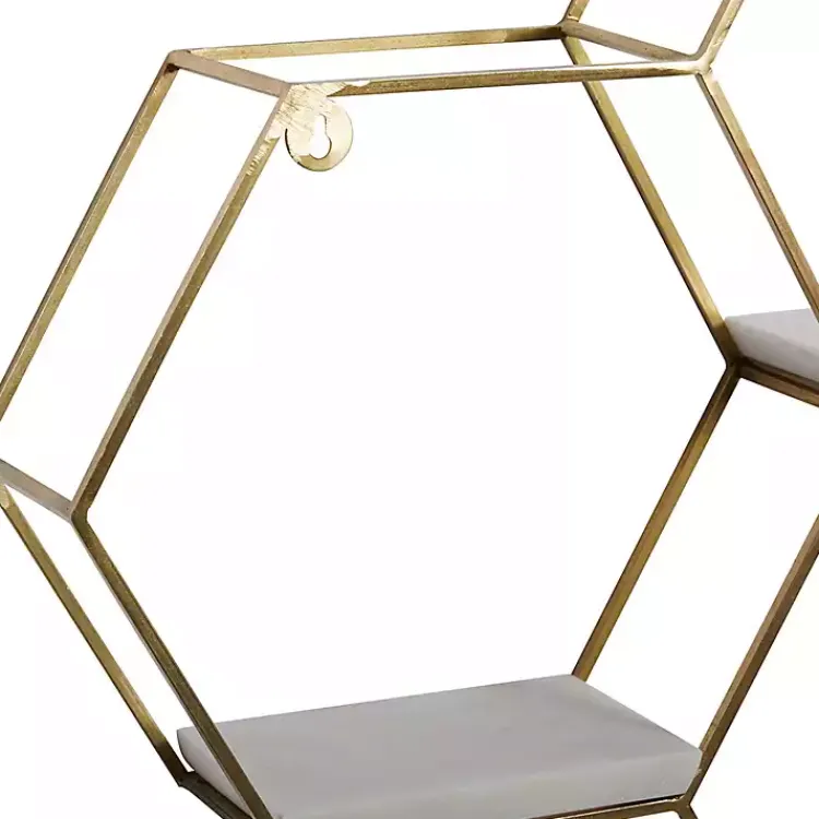 Shelves-Kirklands Home Frame Marble Honeycomb Wall Shelf Gold