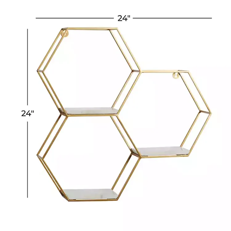 Shelves-Kirklands Home Frame Marble Honeycomb Wall Shelf Gold
