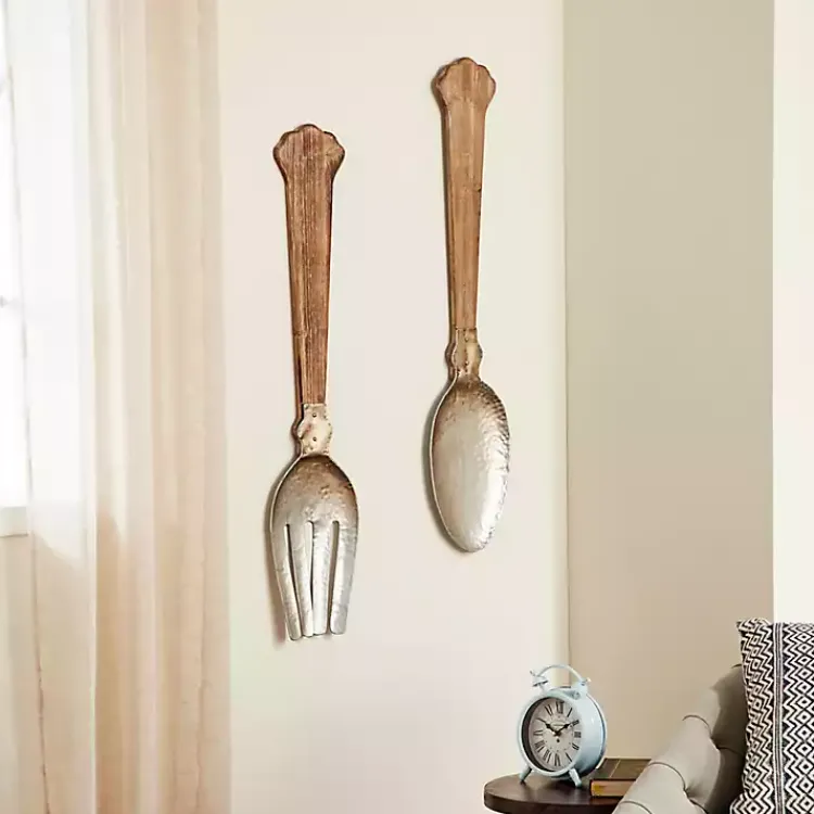 Wall Plaques-Kirklands Home Metal Utensils Wall Plaques, Set of 2 Brown