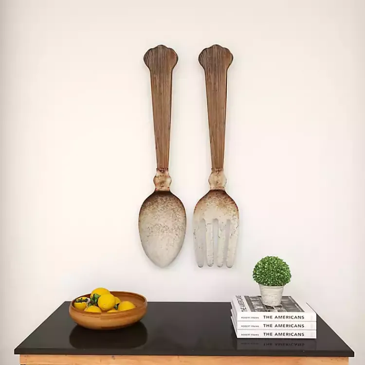 Wall Plaques-Kirklands Home Metal Utensils Wall Plaques, Set of 2 Brown