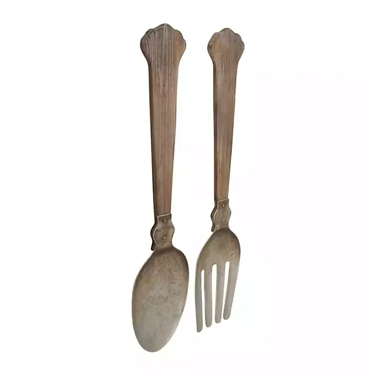 Wall Plaques-Kirklands Home Metal Utensils Wall Plaques, Set of 2 Brown