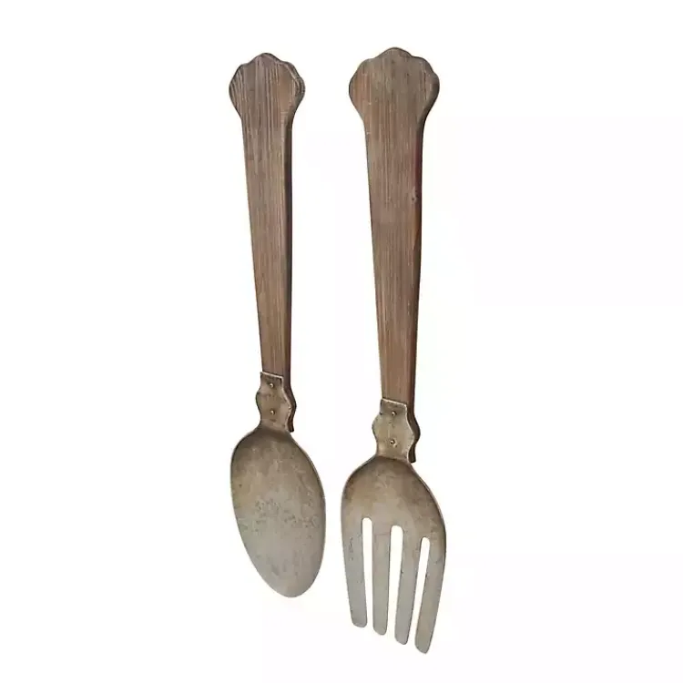 Wall Plaques-Kirklands Home Metal Utensils Wall Plaques, Set of 2 Brown