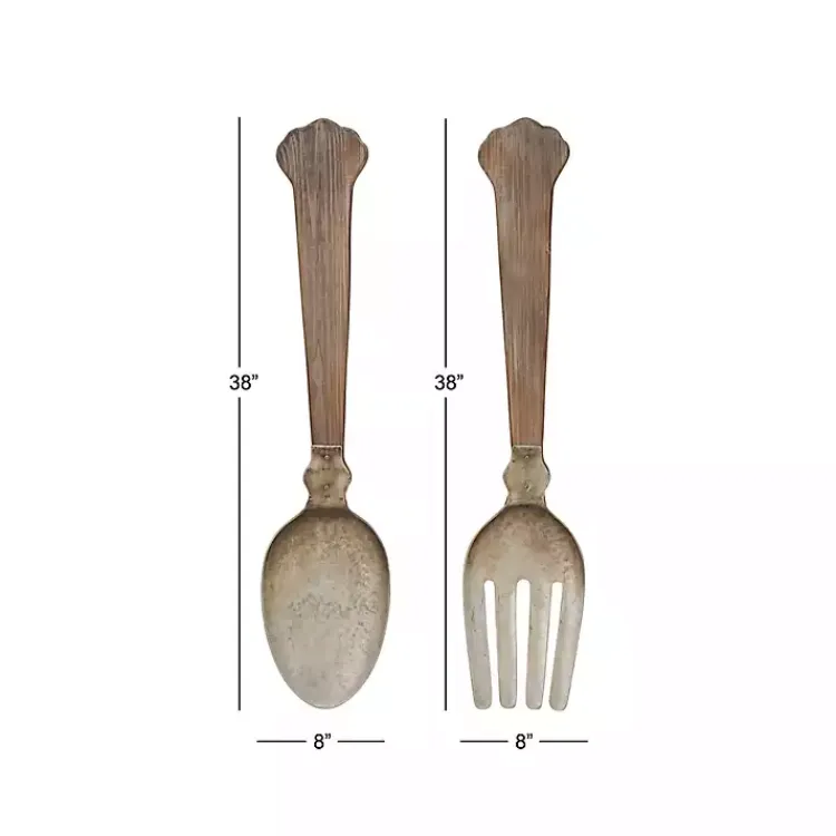 Wall Plaques-Kirklands Home Metal Utensils Wall Plaques, Set of 2 Brown