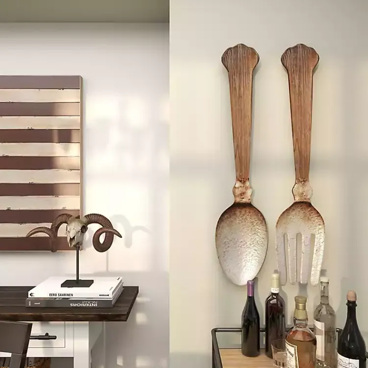 Wall Plaques-Kirklands Home Metal Utensils Wall Plaques, Set of 2 Brown