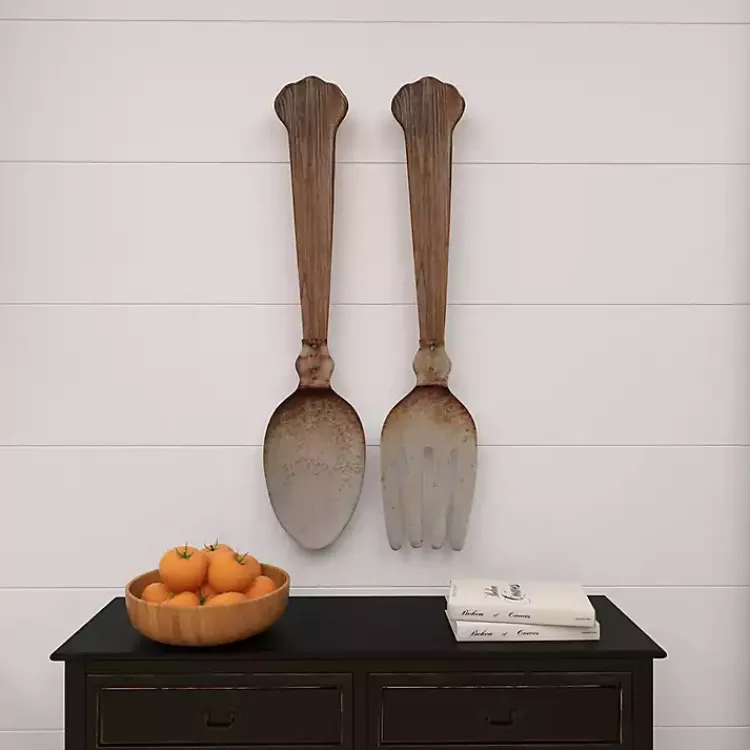 Wall Plaques-Kirklands Home Metal Utensils Wall Plaques, Set of 2 Brown