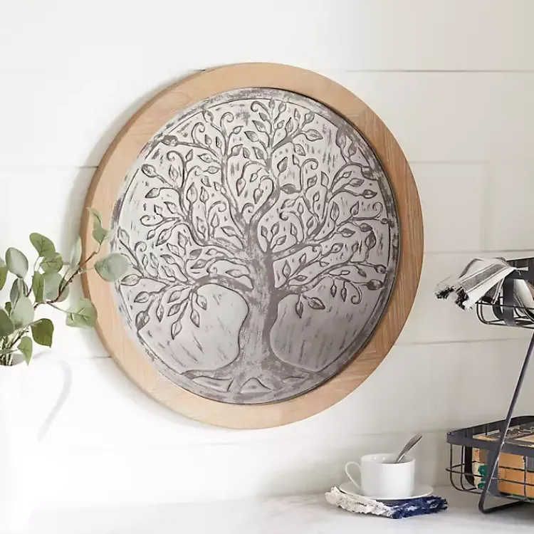 Wall Plaques-Kirklands Home Whitewashed Bronze Tree Framed Wall Plaque