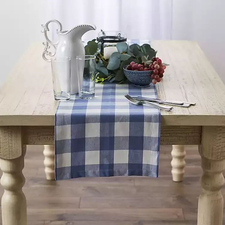 Table Linens-Kirklands Home Stonewash Blue Buffalo Check Table Runner, 72 in.