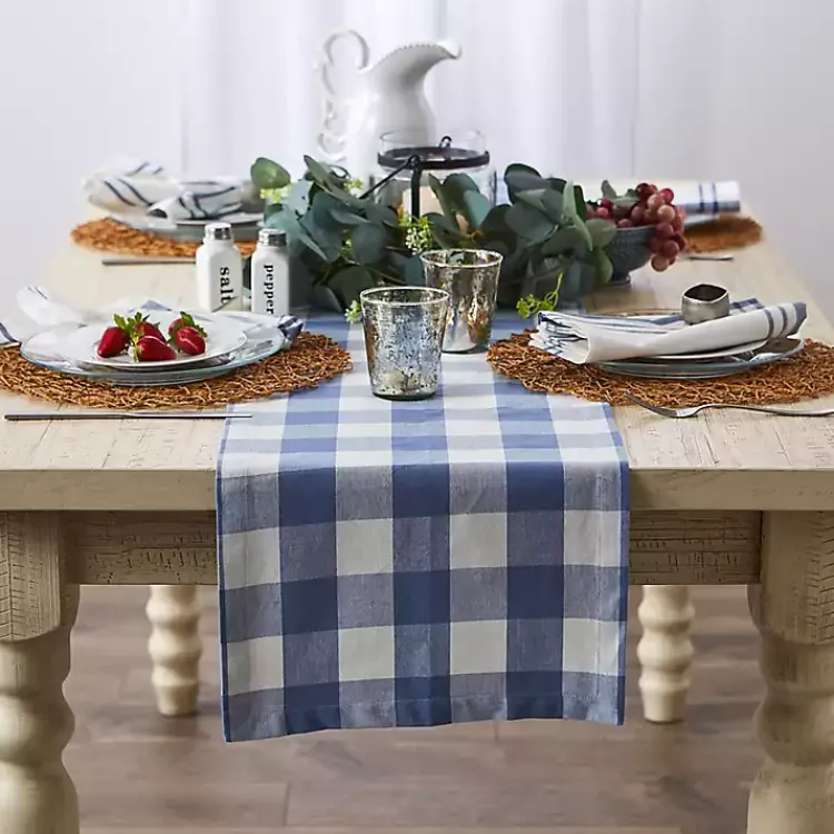 Table Linens-Kirklands Home Stonewash Blue Buffalo Check Table Runner, 72 in.