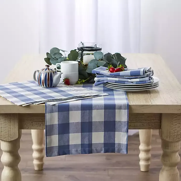 Table Linens-Kirklands Home Stonewash Blue Buffalo Check Table Runner, 72 in.