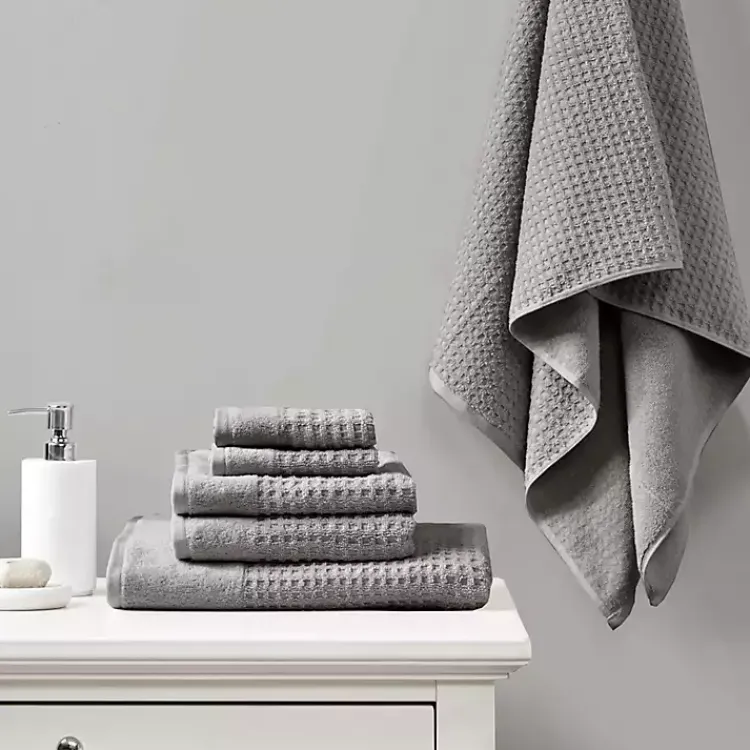 Bath Towels-Kirklands Home Charcoal 6-pc. Waffle Cotton Bath Towel Set Gray