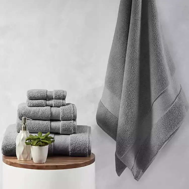 Bath Towels-Kirklands Home Charcoal 6-pc. Oversized Cotton Bath Towel Set Gray
