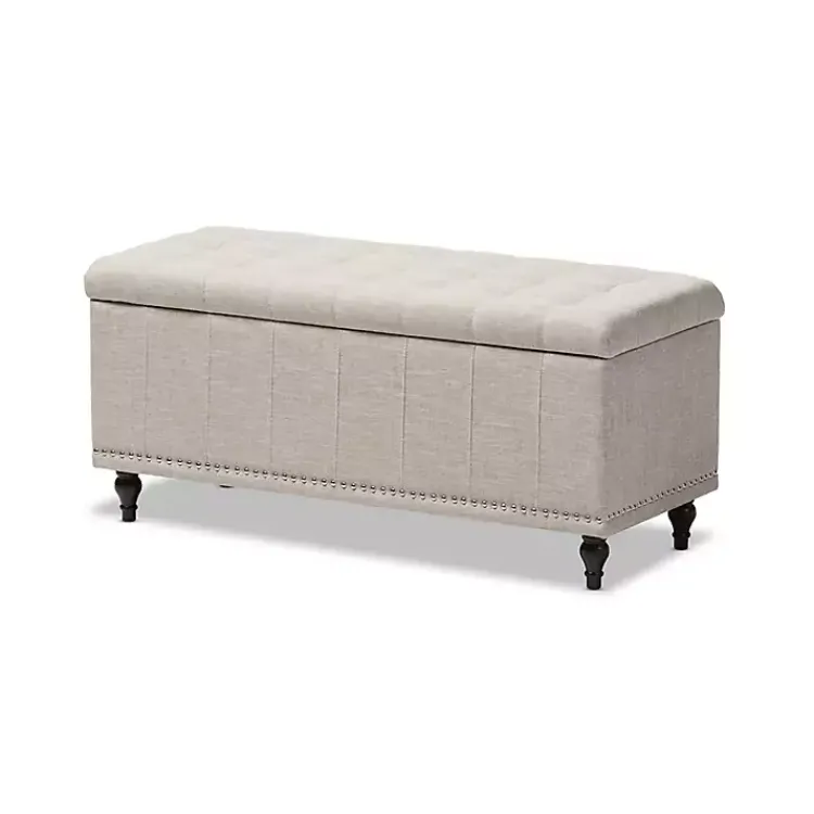 Benches & Ottomans-Kirklands Home Beige Tufted Upholstery Storage Ottoman Tan