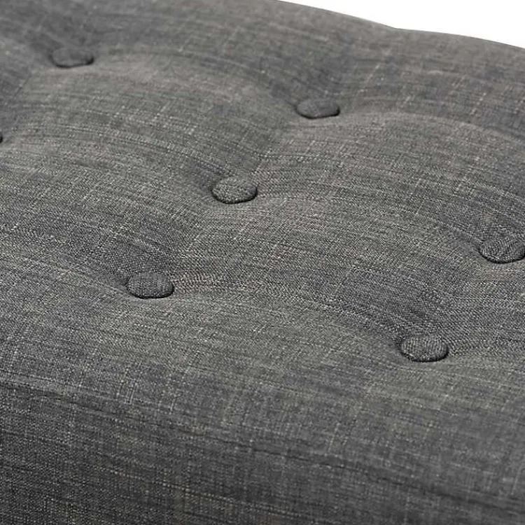 Benches & Ottomans-Kirklands Home Dark Tufted Walnut Wood Bench Gray