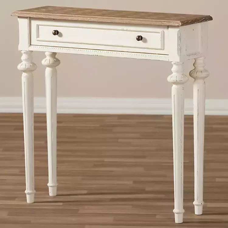Console Tables-Kirklands Home Marquetterie Whitewashed Oak Top Console Table